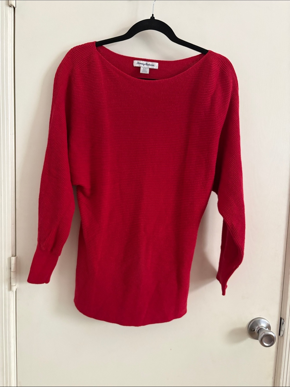 Tommy Bahama Red Ribbed Scoop Neck Sweater Preppy Coastal Minimalist SZ S